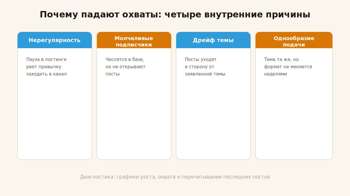 Три частые причины падения охватов Telegram-канала и что с ними делать