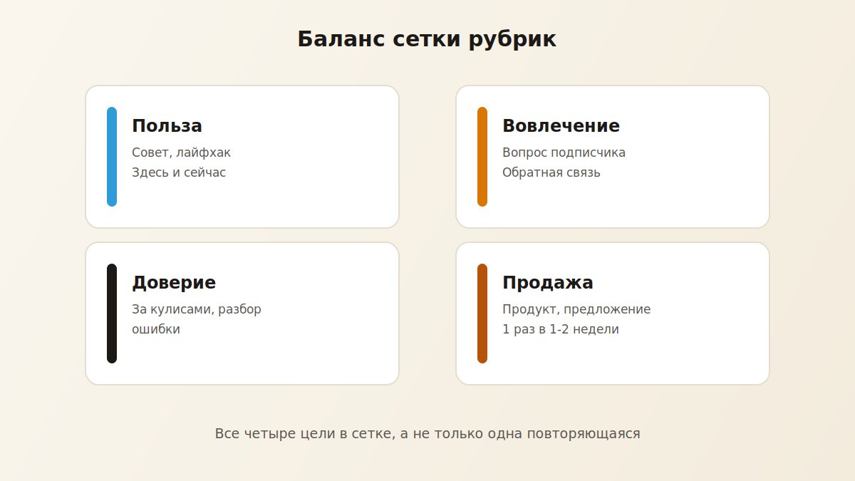 Сетка рубрик Telegram-канала: цель и периодичность каждой