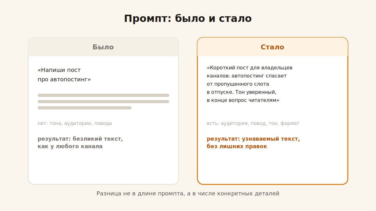 Пример промпта для генерации поста: было и стало
