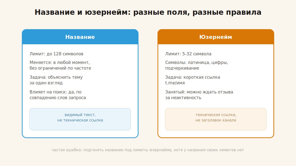 Разница между названием и юзернеймом Telegram-канала