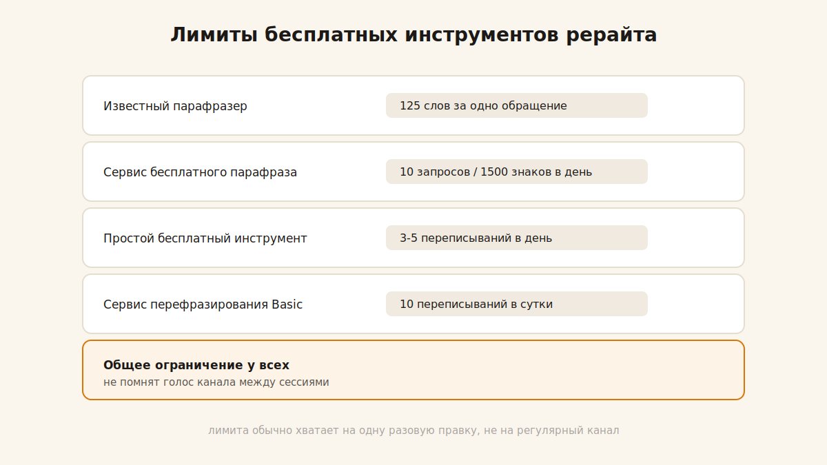 Лимиты бесплатных инструментов рерайта текста: слова и запросы в день