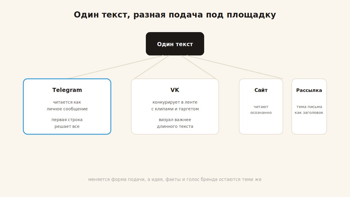 Уникализация одного текста под Telegram, VK, сайт и рассылку